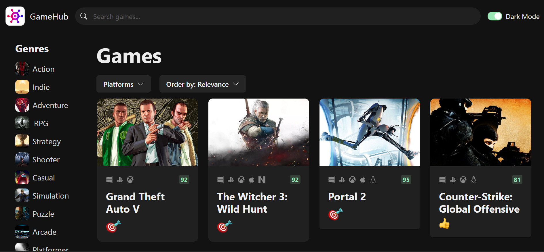 GameHub oýun gözleg programmasynyň görnüş suraty